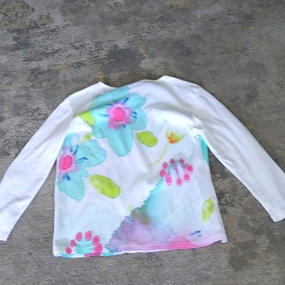 CRAZY FISH ART WEAR LONG SLEEVE FLORAL PATTERN TEE SHIRT, FRONT/BACK,S-MED - Picture 3 of 8